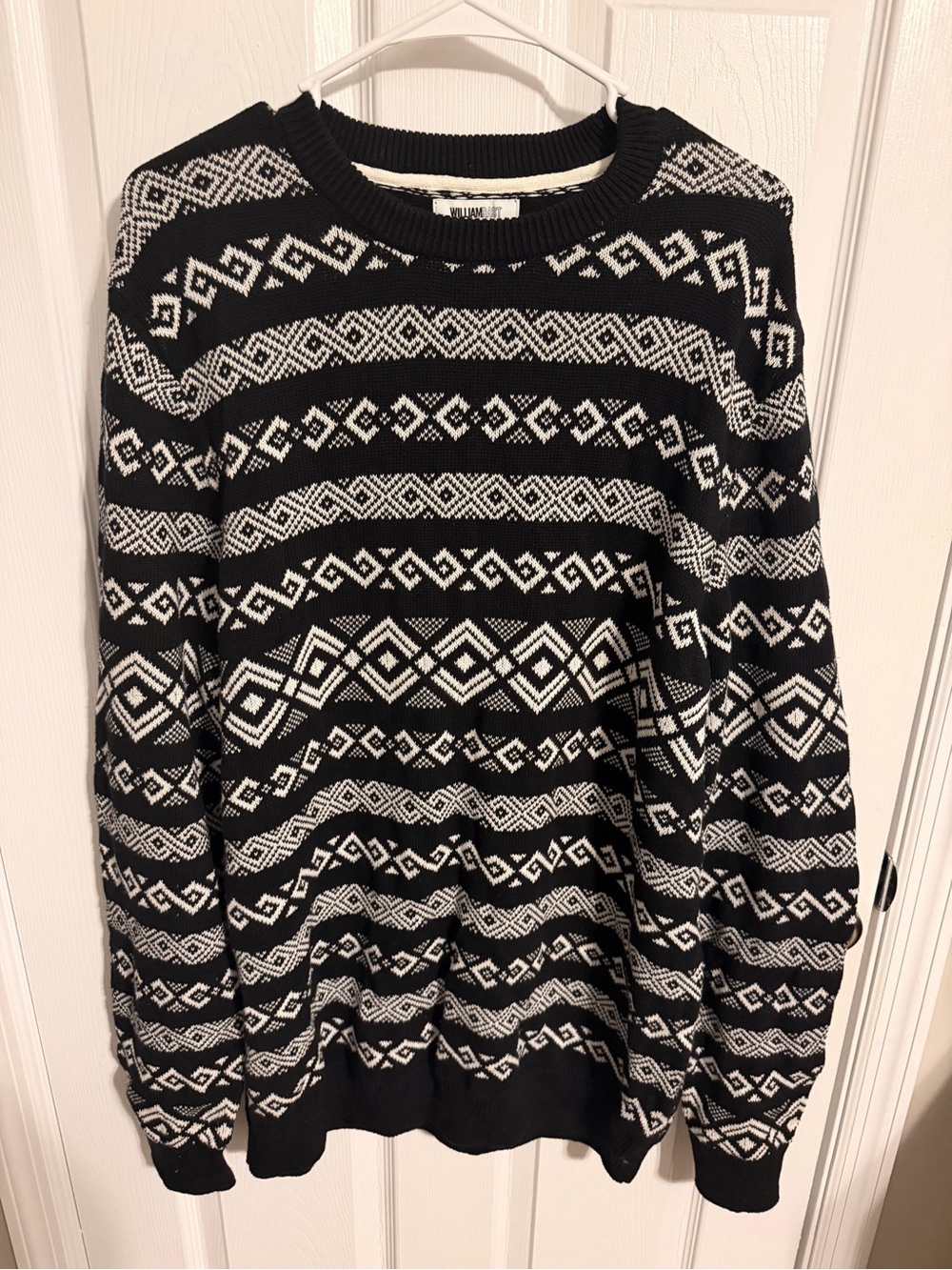 William Rast Black & White Geometric Crewneck Sweater